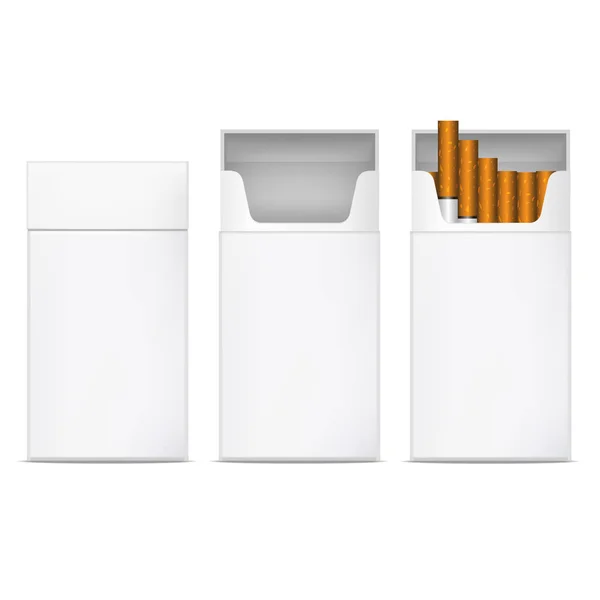 Realistische gedetailleerde 3D witte lege sigaretten sjabloon model set. Vector — Stockvector