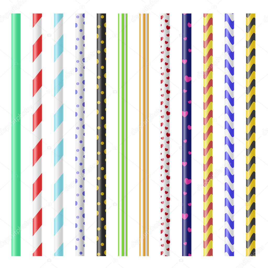 Realistic 3d Detailed Plastic Straws for Drink Set. Vector