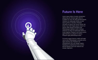 Gerçekçi detaylı 3D Robotik El dokunma kavramı kartı. vector