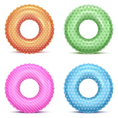 Farklı desenler set gerçekçi detaylı 3D renk yüzme halkaları. Vektör