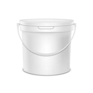 Gerçekçi detaylı 3D boş plastik kova şablon mockup. Vektör