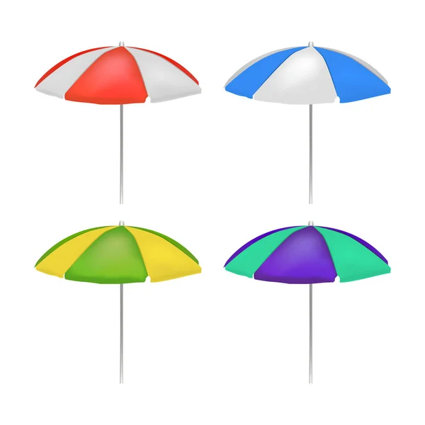 현실적인 상세한 3d 우산 비치 세트입니다. 벡터 — 스톡 벡터