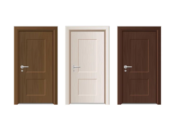 Realistic Detailed 3d Wooden Doors Set. Vector — Stock Vector