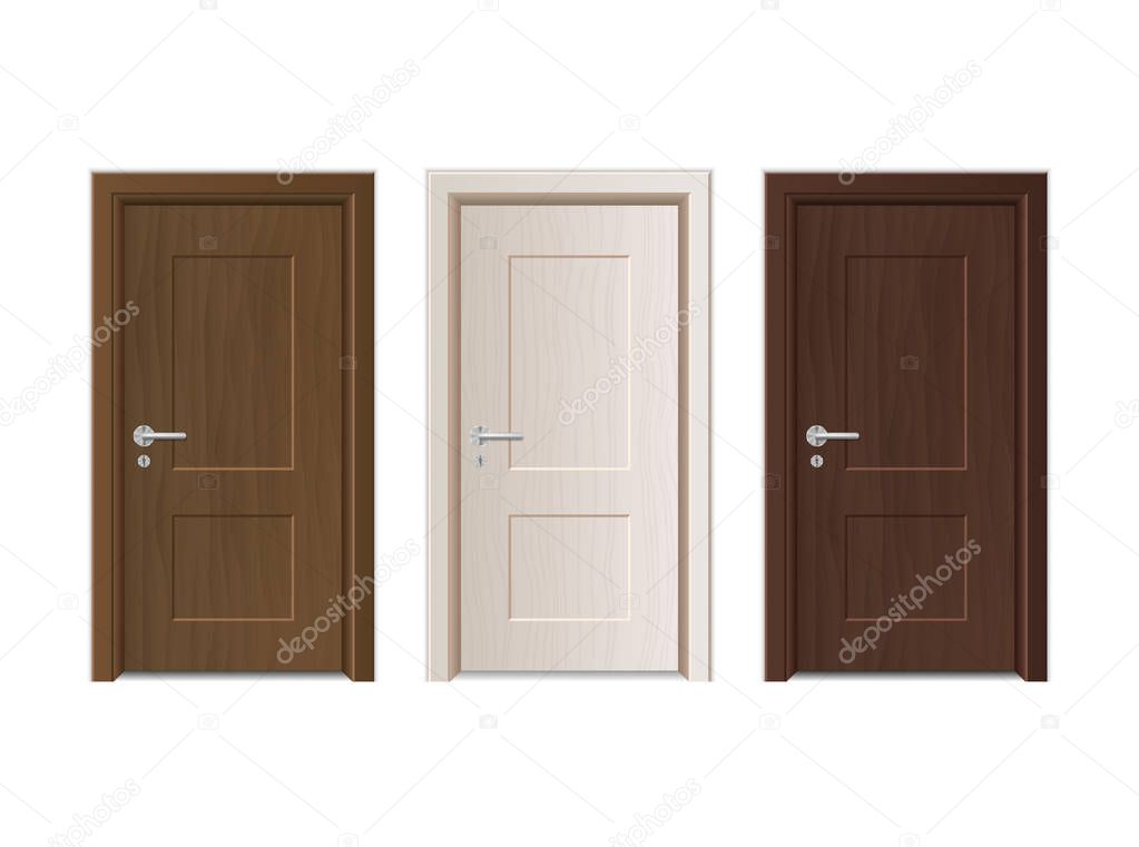 Realistic Detailed 3d Wooden Doors Set. Vector
