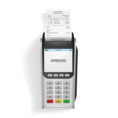 Gerçekçi 3d Detaylı Banka Pos Terminali. Vektör