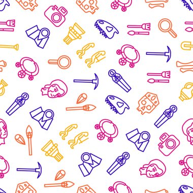 Arkeoloji İşaretler İnce Çizgi Dikişsiz Desen Arka Plan. Vektör