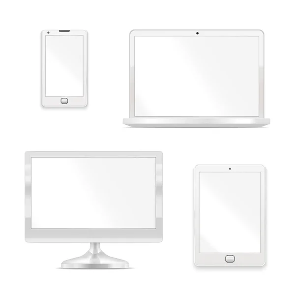 Realistic Detailed 3d White Blank Device Template Mockup Set. Vector — Stock Vector