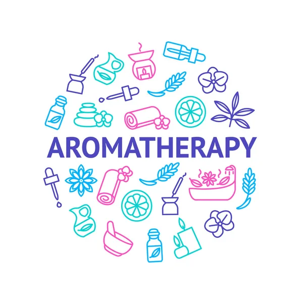 Aromatherapy and Spa Signs Thin Line Round Design Template Ad. Vector — Stock Vector