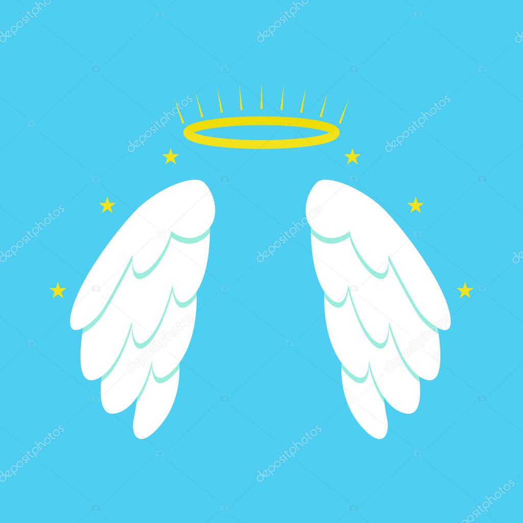 Cartoon Angel Wings on a Blue Background. Vector