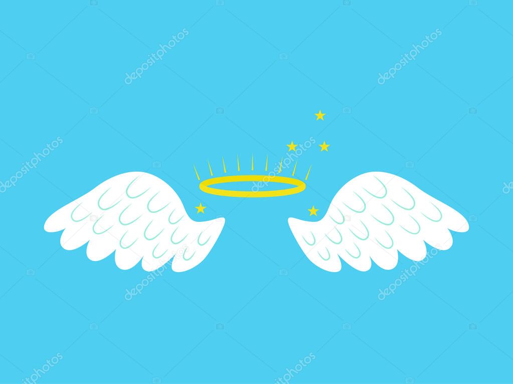 Cartoon Angel Wings on a Blue Background. Vector