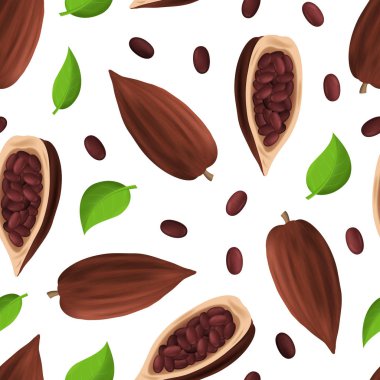 Gerçekçi Detaylı 3d Kuru Kakao Bakla Dikişsiz Desen Arka Plan. Vektör