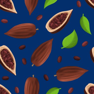 Gerçekçi Detaylı 3d Kuru Kakao Bakla Dikişsiz Desen Arka Plan. Vektör