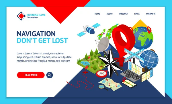 Metodi di navigazione Strumenti Segni 3d Landing Web Page Template Vista isometrica. Vettore — Vettoriale Stock