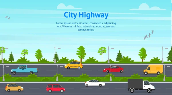 Cartoon stad Panorama Highway concept Card. vector — Stockvector