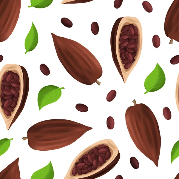 Gerçekçi Detaylı 3d Kuru Kakao Bakla Dikişsiz Desen Arka Plan. Vektör
