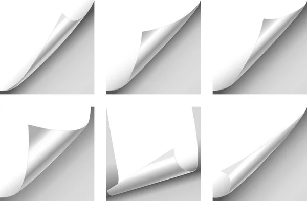 Realistico 3d dettagliato bianco arricciato Angoli Set. Vettore — Vettoriale Stock