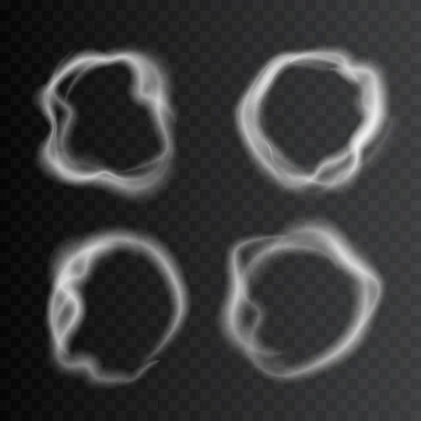 Conjunto de nuvens de anel de fumaça 3d detalhadas realista. Vetor — Vetor de Stock