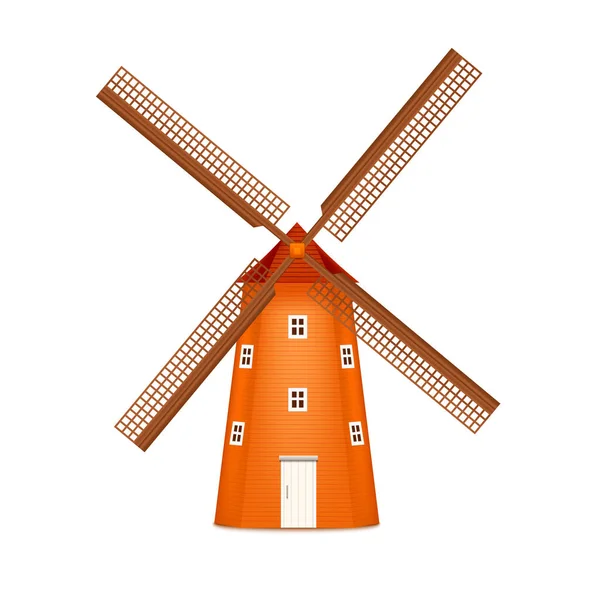 Realistische 3D detaillierte traditionelle ländliche Windmühle. Vektor — Stockvektor