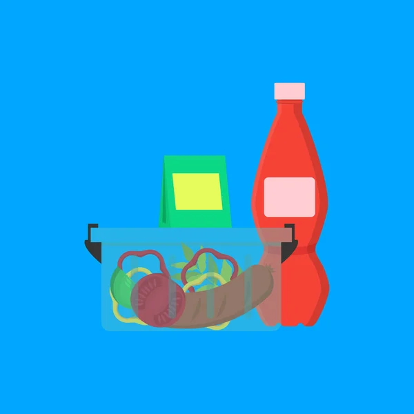 Cartoon Color School Lunch Food Box. Vector — Vector de stock