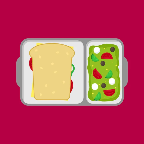 Cartoon Color School Lunch Food Box. Vector — Archivo Imágenes Vectoriales