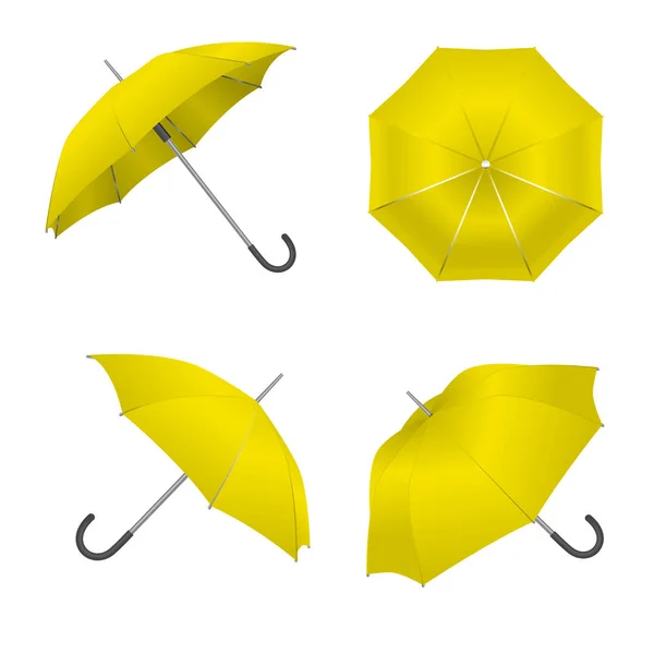 현실적인 상세한 3D 노란색 빈 우산 템플릿 모형 세트. 벡터 — 스톡 벡터