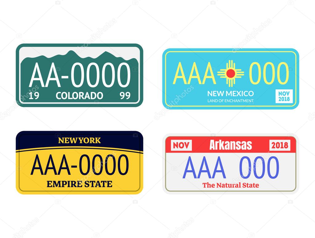 Vehicle Registration Plates Transportation Information Set. Vector