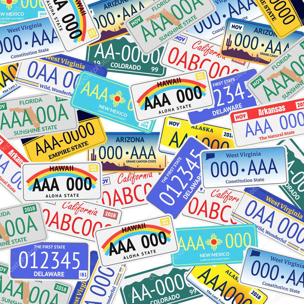 Vehicle Registration Plates Seamless Pattern Background. Vector