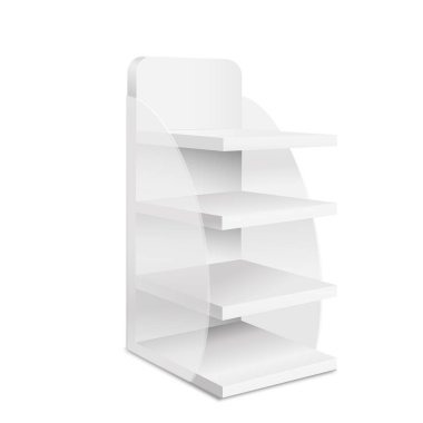 Gerçekçi 3d Detaylı Beyaz Karton Perakende Raflar. Vektör