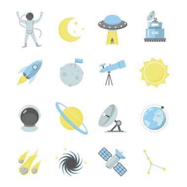 Karikatür Renk Cosmos İşaret Simge Seti. Vektör