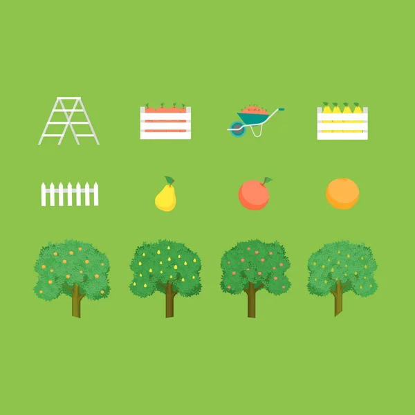 Cartoon Autumn Garden Sign Icon Set (em inglês). Vetor —  Vetores de Stock