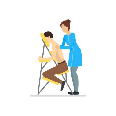 Karikatür Karakterler İnsanlar ve Masaj Prosedürü Duruş. Vektör