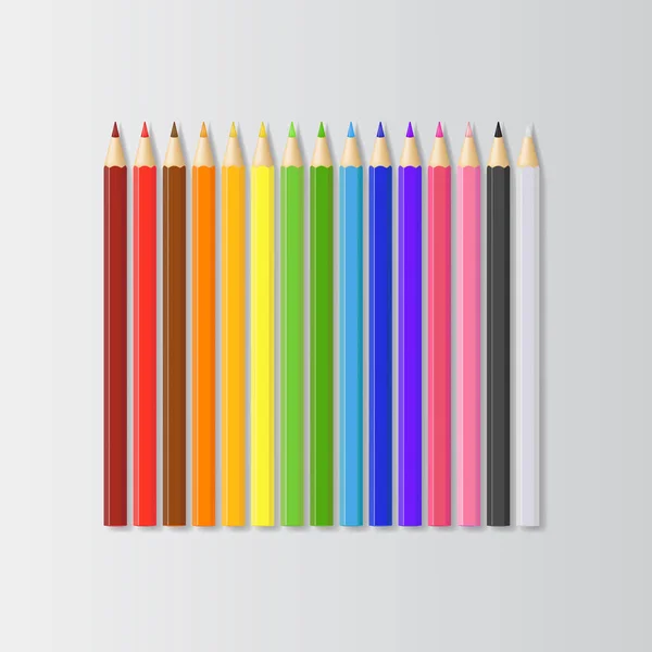Ρεαλιστική λεπτομερή 3D χρωματιστά μολύβια σετ. Διάνυσμα — Διανυσματικό Αρχείο