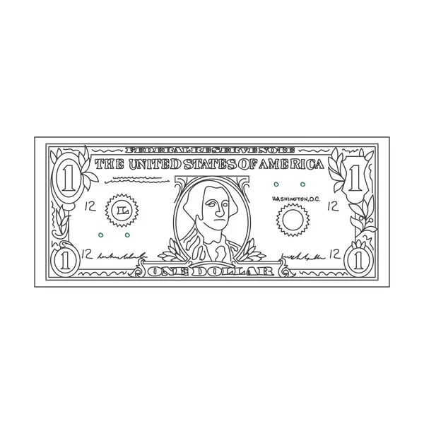 Bill One Dollar Banknot Black Thin Line. Vecteur — Image vectorielle