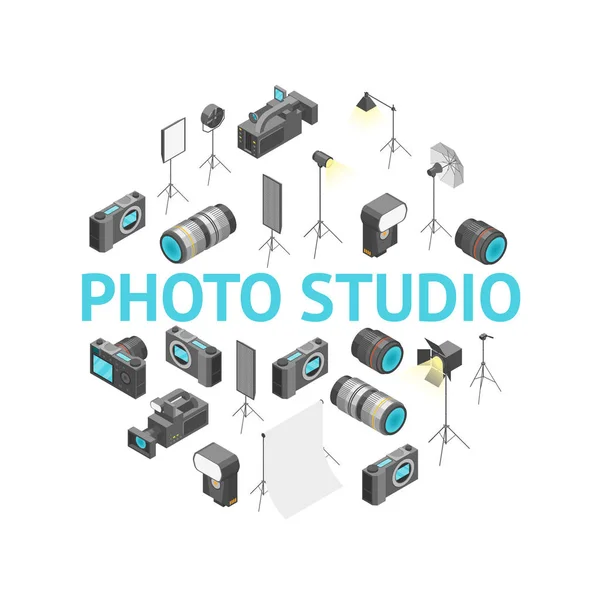 Fotostudio Ausrüstung runde Design-Vorlage ad isometrische Ansicht. Vektor — Stockvektor