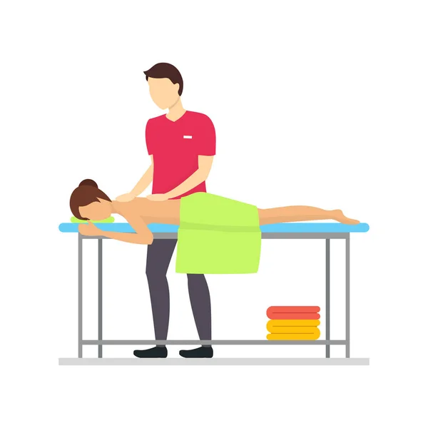 Stripfiguren mensen en massage procedure voor thoracale afdeling. Vector — Stockvector