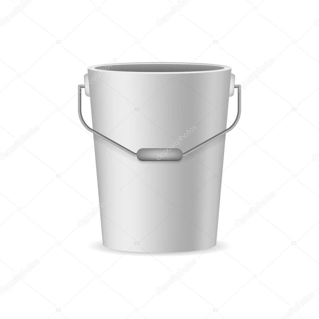 Realistic Detailed 3d White Bucket and Handle. Vector