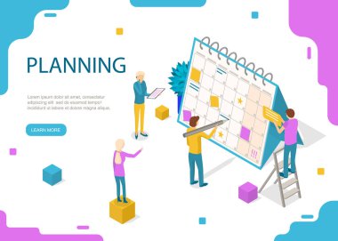 Program veya Planlayıcı Kavram Kartı 3d İzometrik Görünüm. Vektör