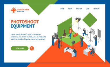 Photo Studio İç Açılış Web Sayfası ŞablonİzOmetrik Görünüm. Vektör