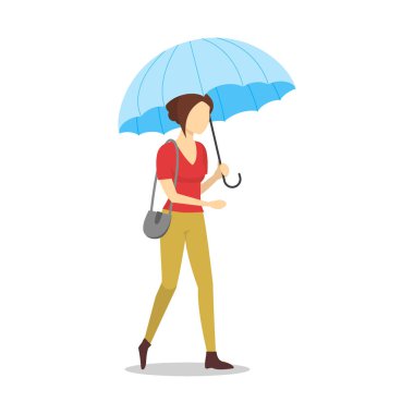 Çizgi film karakteri kişi tutan mavi şemsiye. Vektör