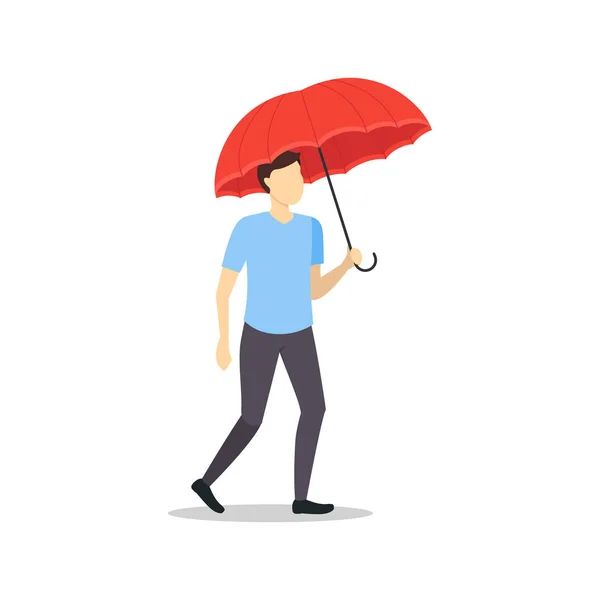 Personnage de bande dessinée tenant un parapluie rouge. Vecteur — Image vectorielle