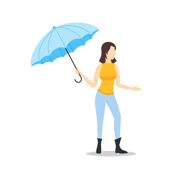 Personaggio cartone animato Persona Donna Holding colore ombrello. Vettore — Vettoriale Stock