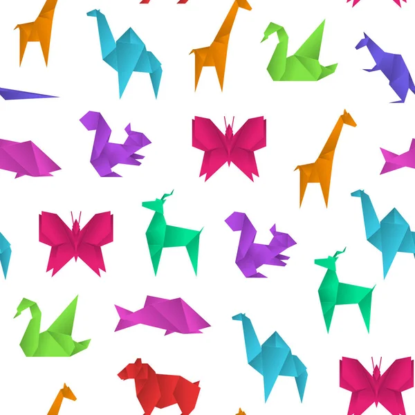 Realistické detailní 3D origami papírový živočichové bezproblémové pozadí vzorku. Vektorové — Stockový vektor