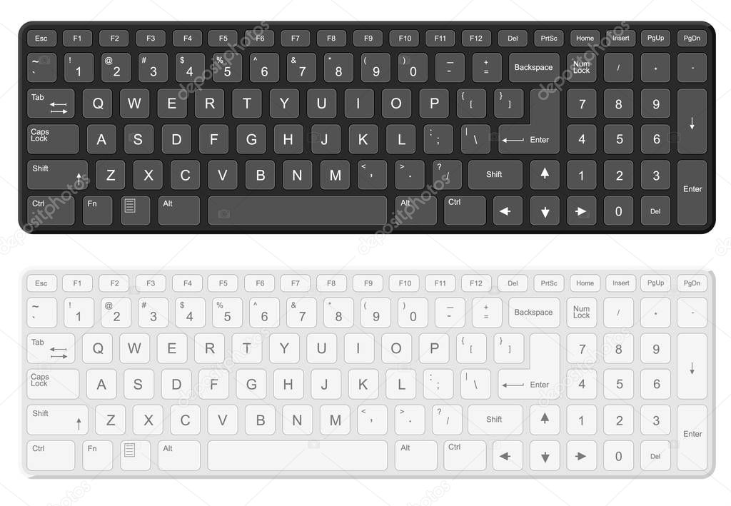 Cartoon Black and White Computer Keyboard Template Set. Vector