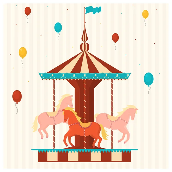 Cartoon couleur Merry Go Round Carrousel. Vecteur — Image vectorielle