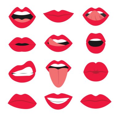 Karikatür seksi kadın ağız Icon Set. Vektör