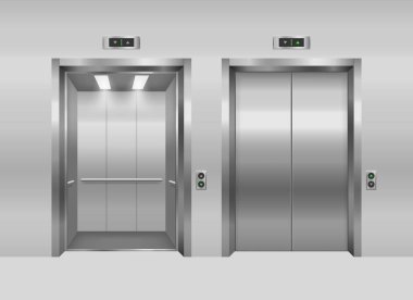 Açık ve kapalı kapılar ile gerçekçi 3D detaylı Asansör. Vektör