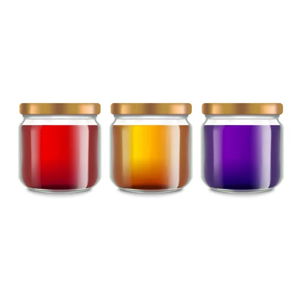 Realistico 3d dettagliata Miele Jar Mockup Set. Vettore — Vettoriale Stock