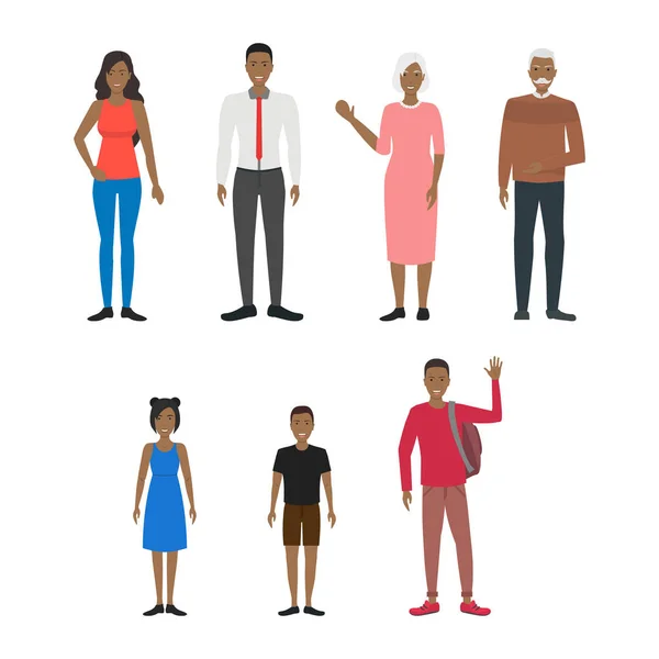 Personaggi dei cartoni animati persone afroamericane Set. Vettore — Vettoriale Stock