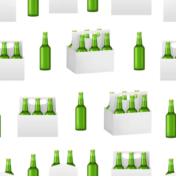 Realistische gedetailleerde 3D bierflessen Pack naadloze patroon achtergrond. Vector — Stockvector