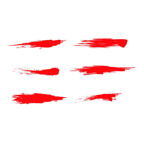 Pintura Red Brush Trace Texture Set en blanco. Vector — Archivo Imágenes Vectoriales